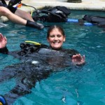 PADI IDC Bali - PADI Student happily positively buoyant PADI IDC Bali - PADI Student happily positively buoyant