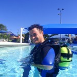 ADI IDC Australia. Student in pool after confirned water session ADI IDC Australia. Student in pool after confirned water session