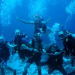 MSDT course in Cozumel. Students and Staff show off underwater in the Marine Park MSDT course in Cozumel. Students and Staff show off underwater in the Marine Park