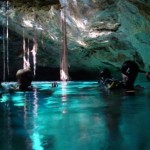 IDC and Staff instructor surfacing in air pocket. Fantastic place to dive these amazing underground systems IDC and Staff instructor surfacing in air pocket. Fantastic place to dive these amazing underground systems